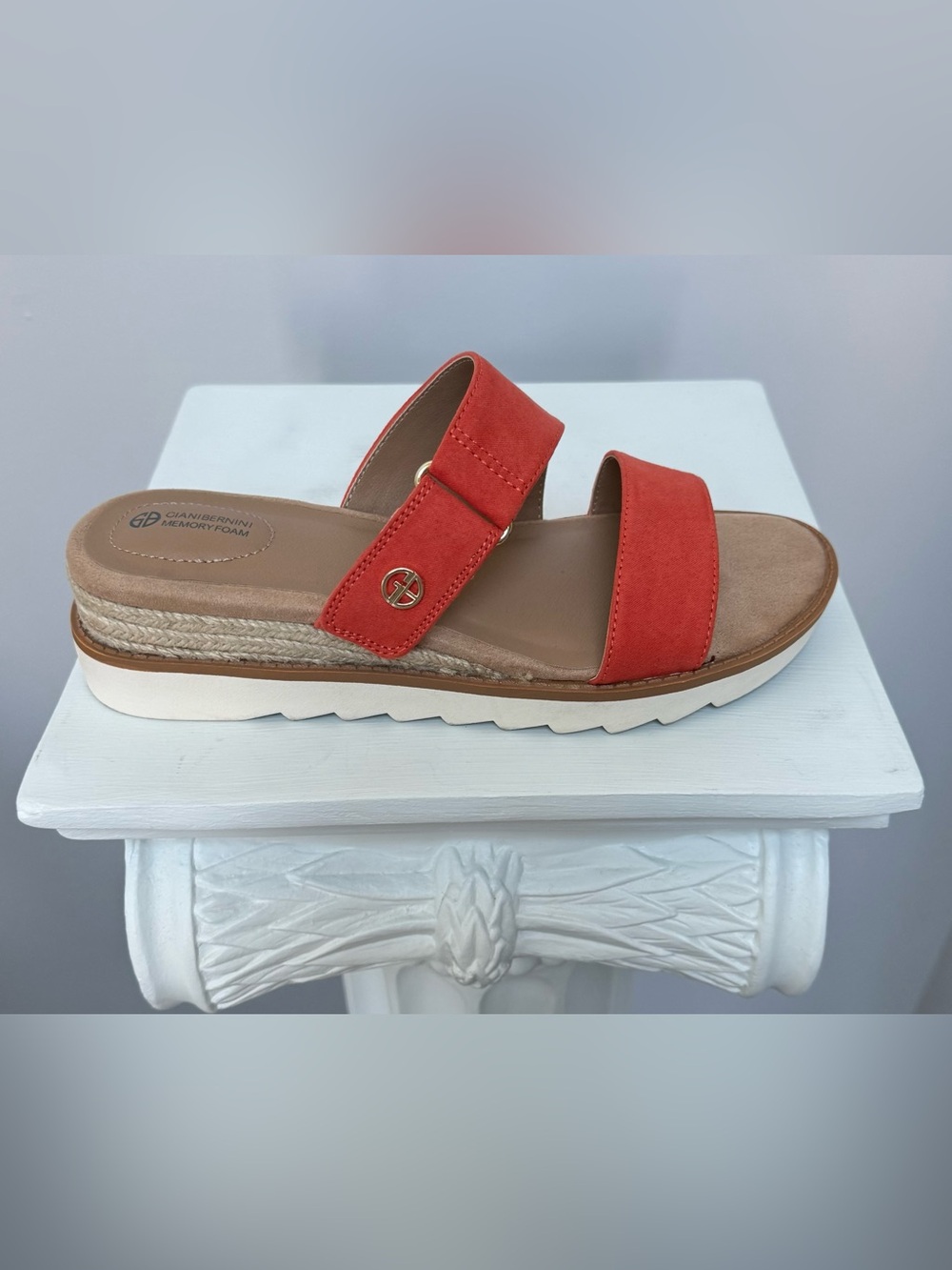 Giani Bernini Bryerr Orange Two-Band Wedge Slide Sandals